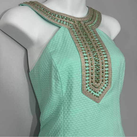 Lilly Pulitzer Mint Pastel Green Dress w/ Beaded Neckline size 2 Preppy Summer - Picture 6 of 12